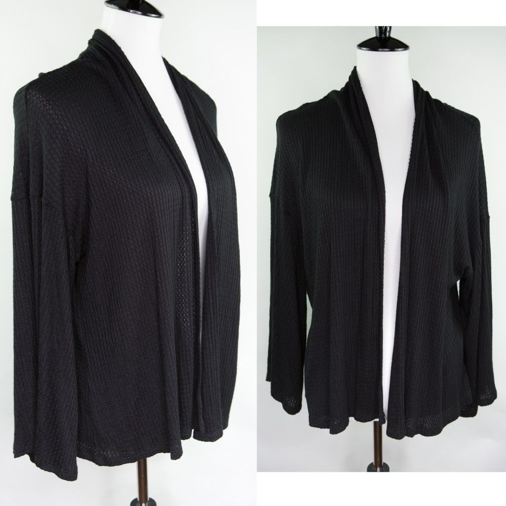 New $68 SUNDAYS In BROOKLYN Women's Cardigan XS Waffle Knit Black Soft Comfy